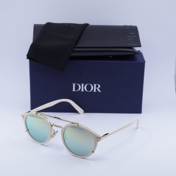Dior DIORBLACKSUIT R7U 95H6 Round Sunglasses - Ivory/Gold/Green Mirror - Picture 8 of 10